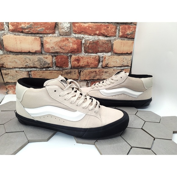 Vans Other - Vans  Knu Skool Peyote Cream White Black Mid Suede Nylon Skate Shoes Men sz 12